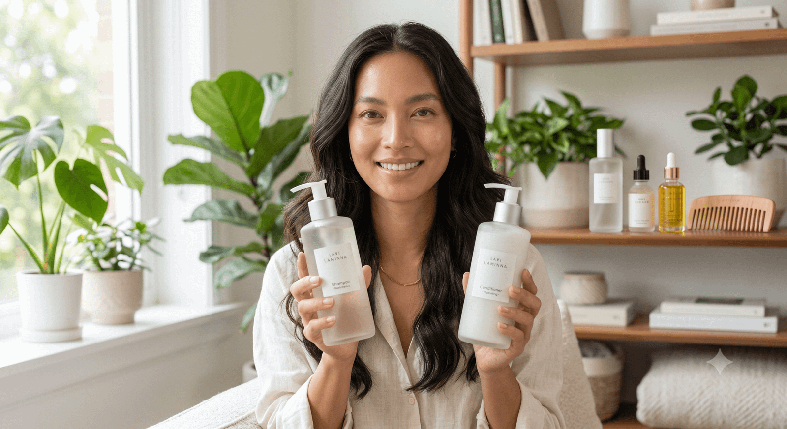 Presenting conditioner and shampoo.